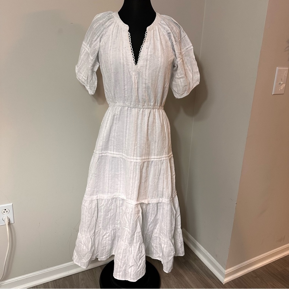 NWT Betsey Johnson Speckled White Cotton Tiered Ruffle Prairie Maxi Dress Medium